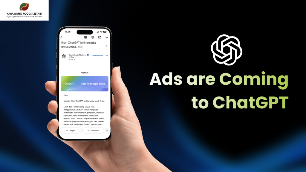 Ilustrasi iklan ChatGPT di layar ponsel dengan logo OpenAI